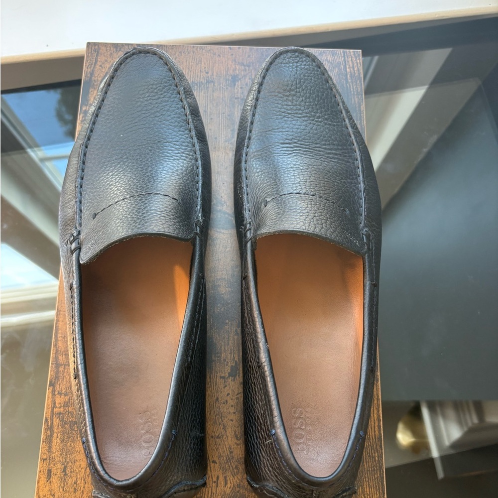 Hugo Boss Textured Black Leather Slip-Ons